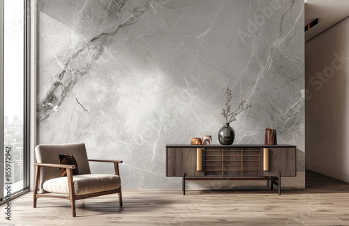  A white marble wall with grey veins. Created with Ai