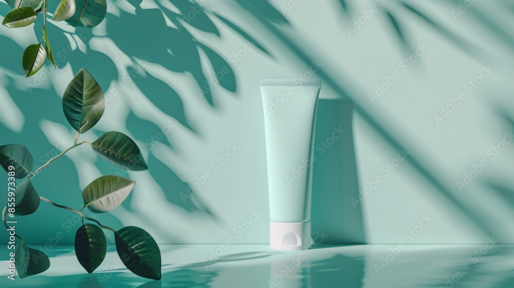 Cosmetic mock-up of a hand cream tube with a pastel background