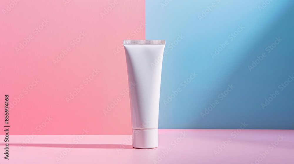 Cosmetic mock-up of a hand cream tube with a pastel background