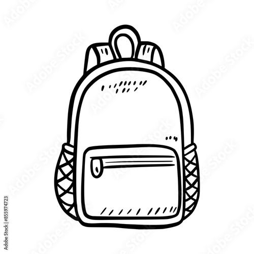 Doodle schoolbag. Back to school. School supplies. Sketch