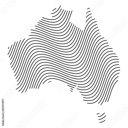 Map of Australia with a dynamic waves.  Waves Australia map with lines on white background.  Global social network.  Gray futuristic background with dynamic waves. EPS10