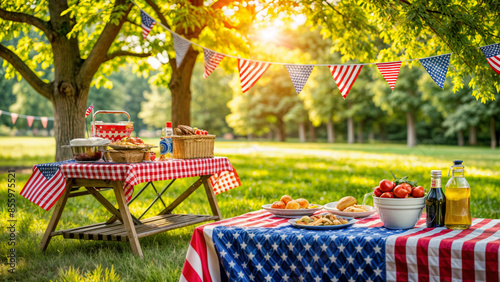 Patriotic Picnic Setup for Independence Day in a Sunny Park
