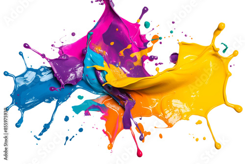 Colorful paint splash isolated on a PNG transparent background. Vibrant, dynamic paint splatter with various colors, perfect for design projects, digital art, and creative applications