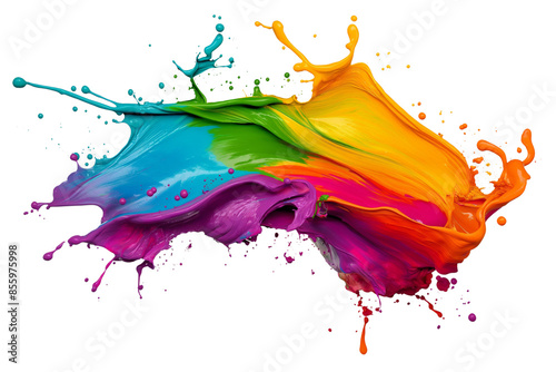 Colorful paint splash isolated on a PNG transparent background. Vibrant, dynamic paint splatter with various colors, perfect for design projects, digital art, and creative applications