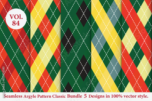 Argyle Pattern vector Bundle 5 designs Vol.84, classic Fabric texture background