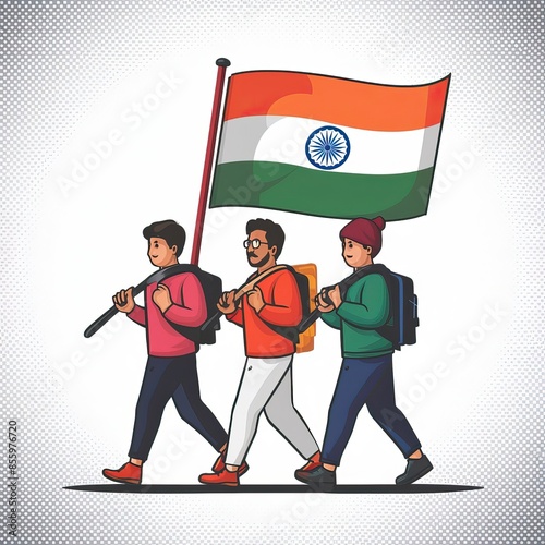 Quit India Movement Day, a Silhouette of a patriot holding the Indian flag photo