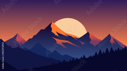 Beautiful mountain landscape, white nights, or midnight sun. Amazing polar night with mountain silhouettes