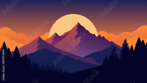 Beautiful mountain landscape, white nights, or midnight sun. Amazing polar night with mountain silhouettes
