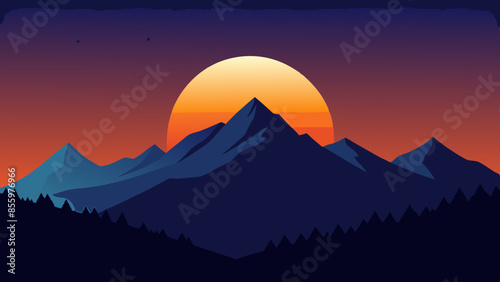 Beautiful mountain landscape, white nights, or midnight sun. Amazing polar night with mountain silhouettes
