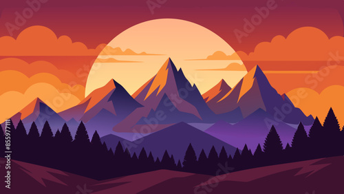 Beautiful mountain landscape, white nights, or midnight sun. Amazing polar night with mountain silhouettes