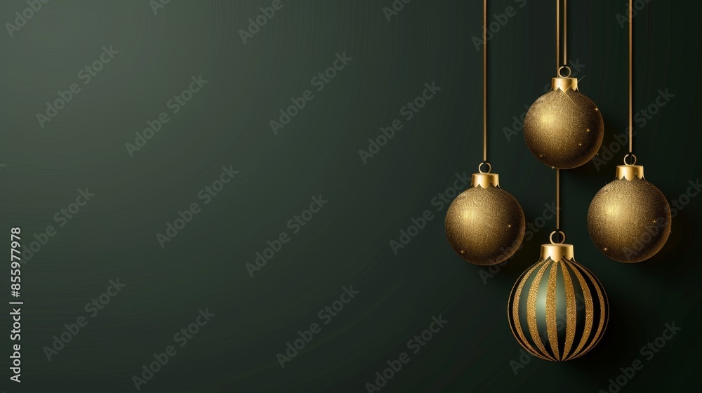 Elegant Gold Christmas Ornaments on Dark Green Background, Generative AI Elegant Gold Christmas Ornaments on Dark Green Background, Generative AI