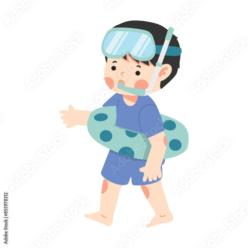 Kid boy snorkeling  with swim ring