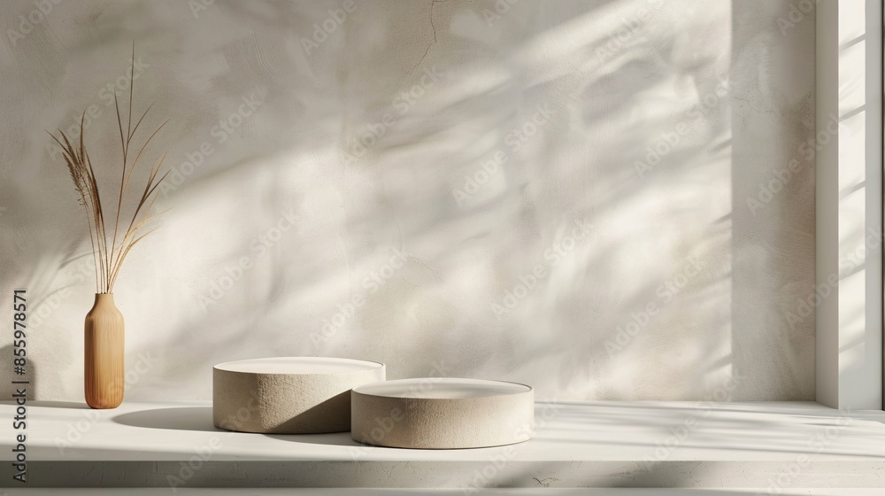 Empty product display area with a textured background and soft shadows Empty product display area with a textured background and soft shadows