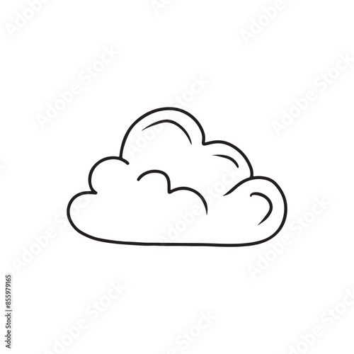 Cute single cloud in black line contour isolated on white background. Hand drawn vector sketch illustration in doodle engraved line art vintage style. Concept of weather, meteo, forecast, sleep