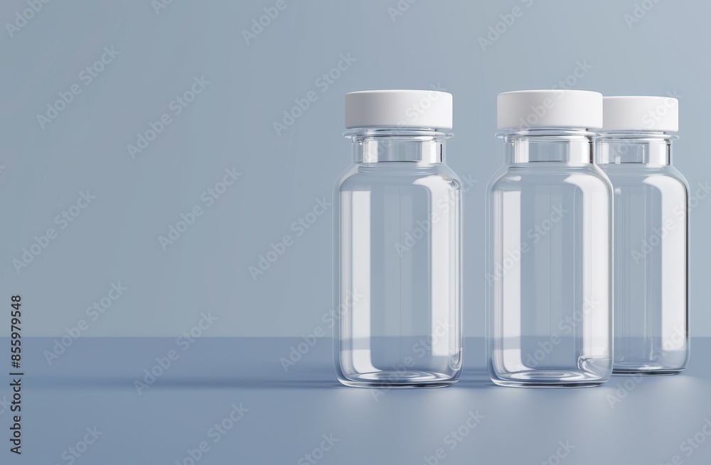3D rendering of empty vaccine bottle isolate on blue background 3D rendering of empty vaccine bottle isolate on blue background