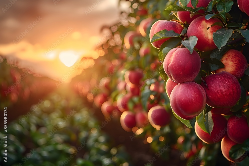 Ripe Apple Orchard at Sunset - Harvest Season Tranquility - Perfect for Posters and Greeting Cards