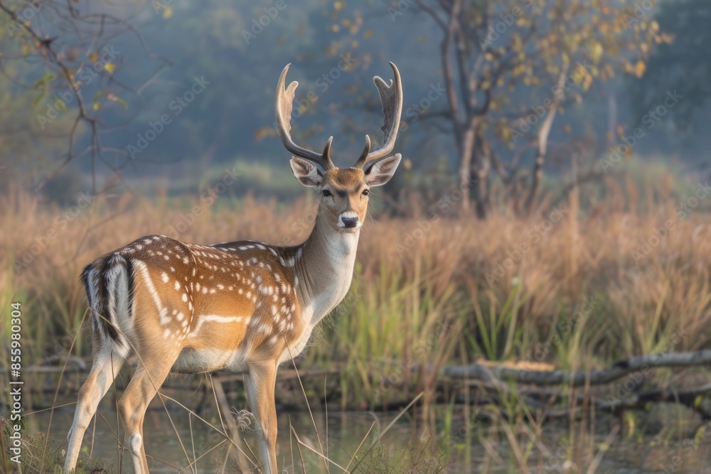 A fallow buck watching the sunrise A fallow buck watching the sunrise