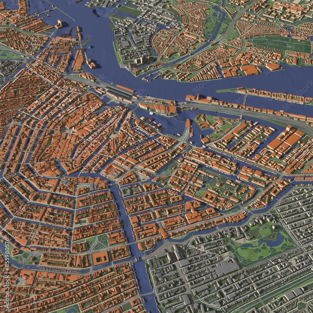 Obraz premium 3D illustration of city and urban in Amsterdam Netherlands