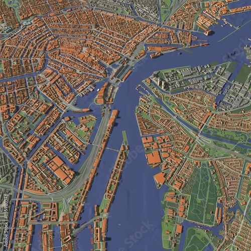 Photography 3D illustration of city and urban in Amsterdam Netherlands