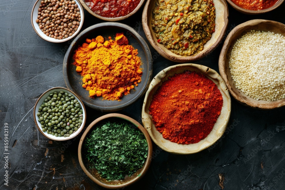 Authentic Ethiopian Dining Experience: Colorful Meal on Injera Bread in Communal Setting Authentic Ethiopian Dining Experience: Colorful Meal on Injera Bread in Communal Setting