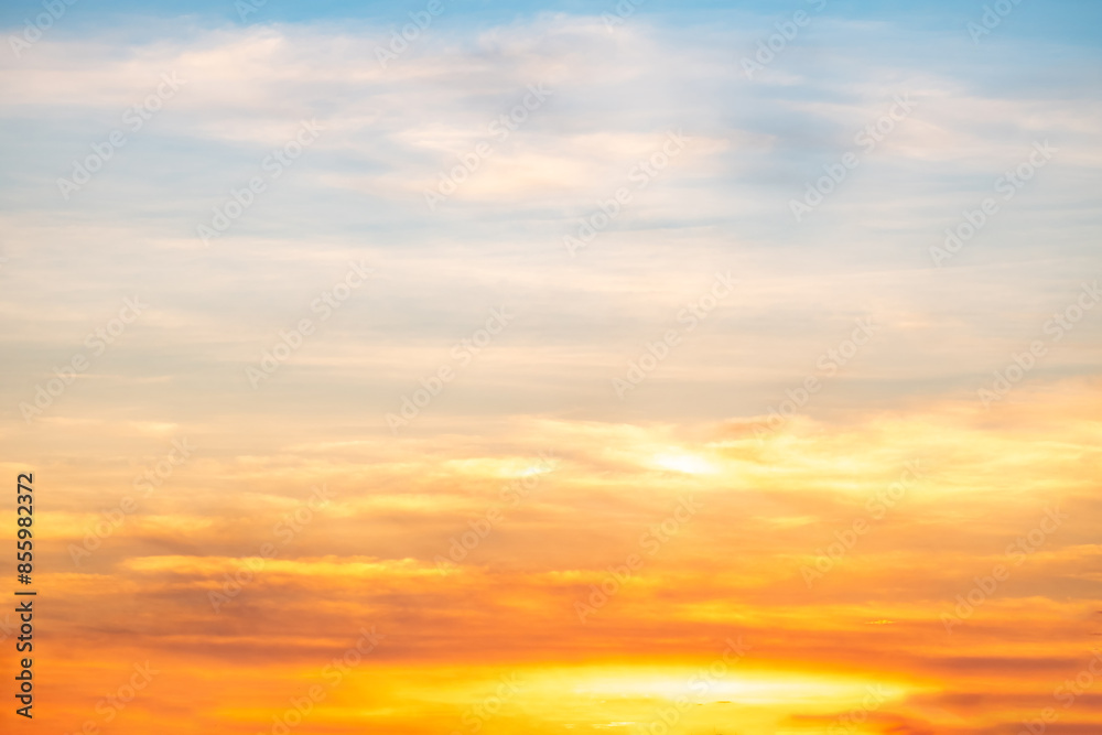 Beautiful , luxury soft gradient orange gold clouds and sunlight on the blue sky perfect for the background, take in everning,Twilight, Large size, high definition landscape photo