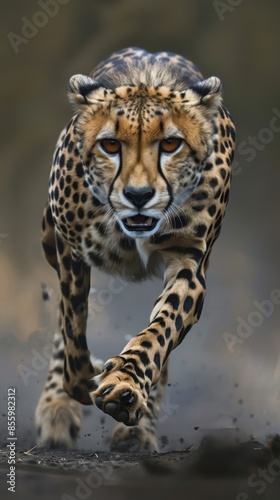 A cheetah runs through the savanna