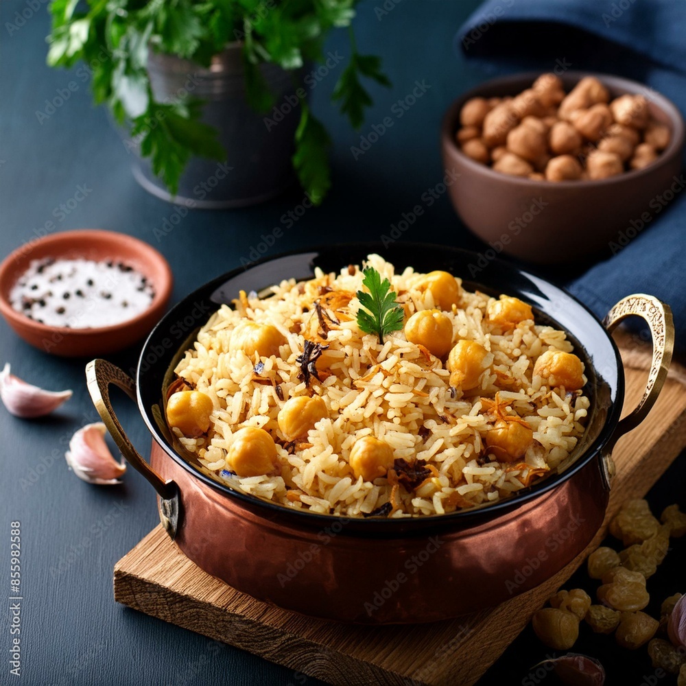Indian cuisine food Chickpea pulao also known as chana pulao or pulav Indian cuisine food Chickpea pulao also known as chana pulao or pulav