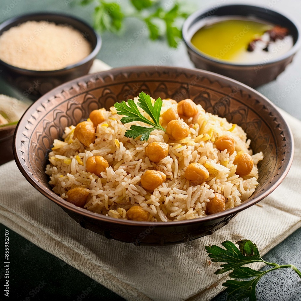 Indian cuisine food Chickpea pulao also known as chana pulao or pulav Indian cuisine food Chickpea pulao also known as chana pulao or pulav