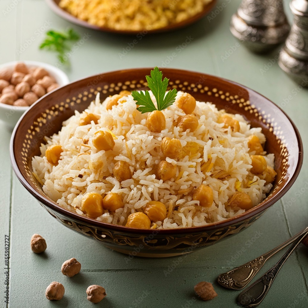 Indian cuisine food Chickpea pulao also known as chana pulao or pulav Indian cuisine food Chickpea pulao also known as chana pulao or pulav