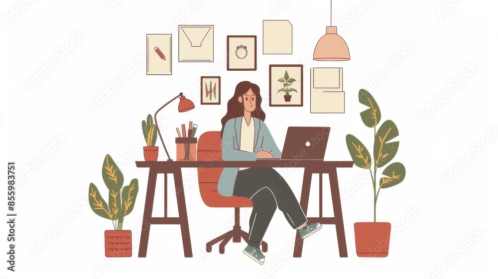 An office worker at home uses her computer to work online An office worker at home uses her computer to work online