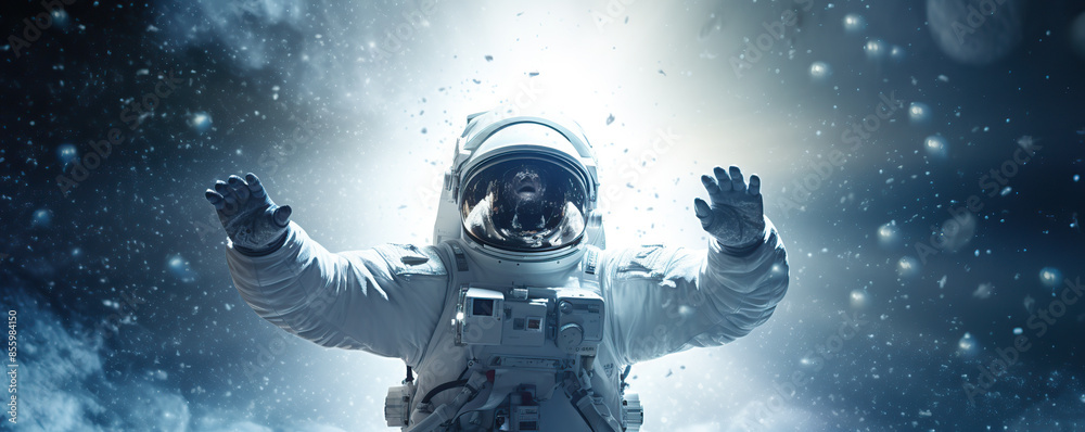 Astronaut Facing Colorful Cosmic Nebula in Space Astronaut Facing Colorful Cosmic Nebula in Space