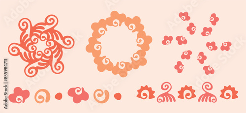 Peach fuzz botanical set texture vector motif with color of the year two tone effect. Soft fresh modern design for hand drawn illustration collection. 