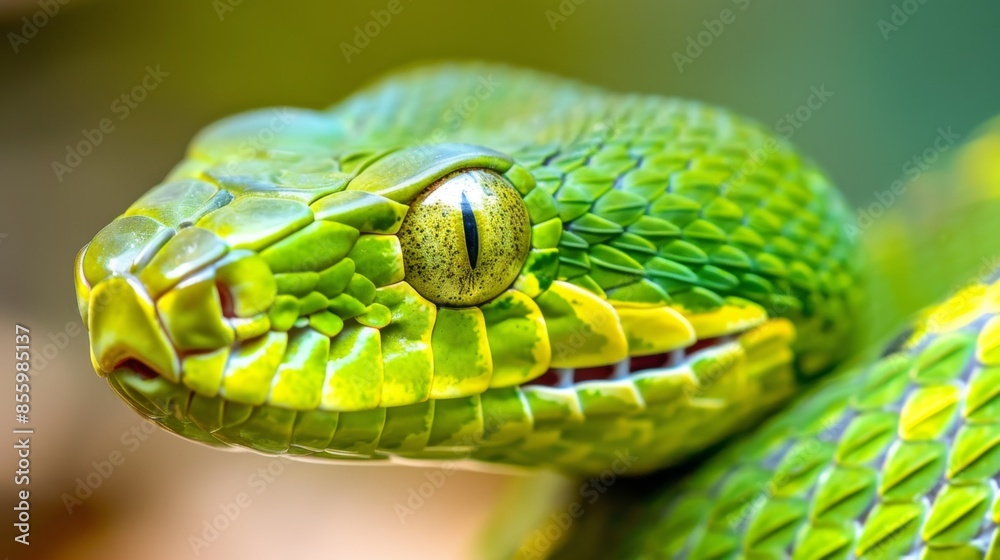 Fototapeta premium Close-Up of Vibrant Green Snake, Generative AI