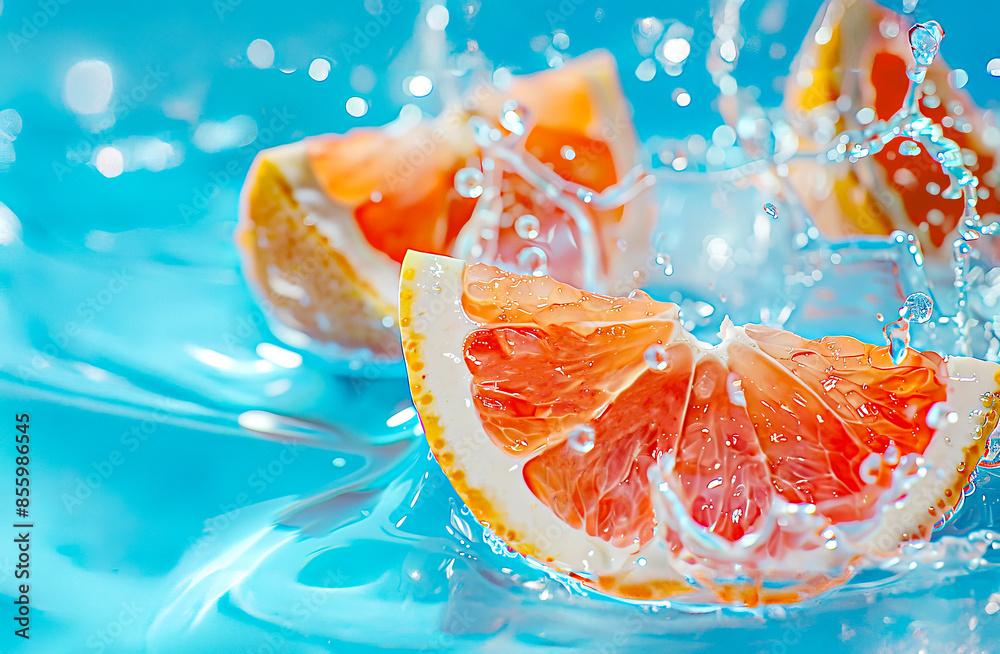 Grapefruit slices splashing Grapefruit slices splashing