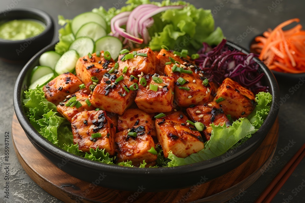 Grilled Tofu Salad with Fresh Vegetables for Healthy Eating Inspiration and Food Photography Grilled Tofu Salad with Fresh Vegetables for Healthy Eating Inspiration and Food Photography
