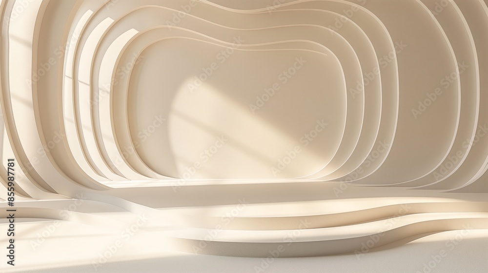 Obraz premium Abstract background featuring smooth beige arcs on a white surface, perfect for modern and minimalist designs.