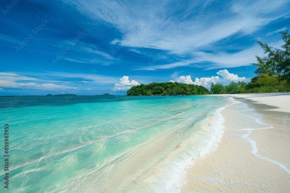 Concept of coconut palm trees on a sandy beach in the summer Concept of coconut palm trees on a sandy beach in the summer