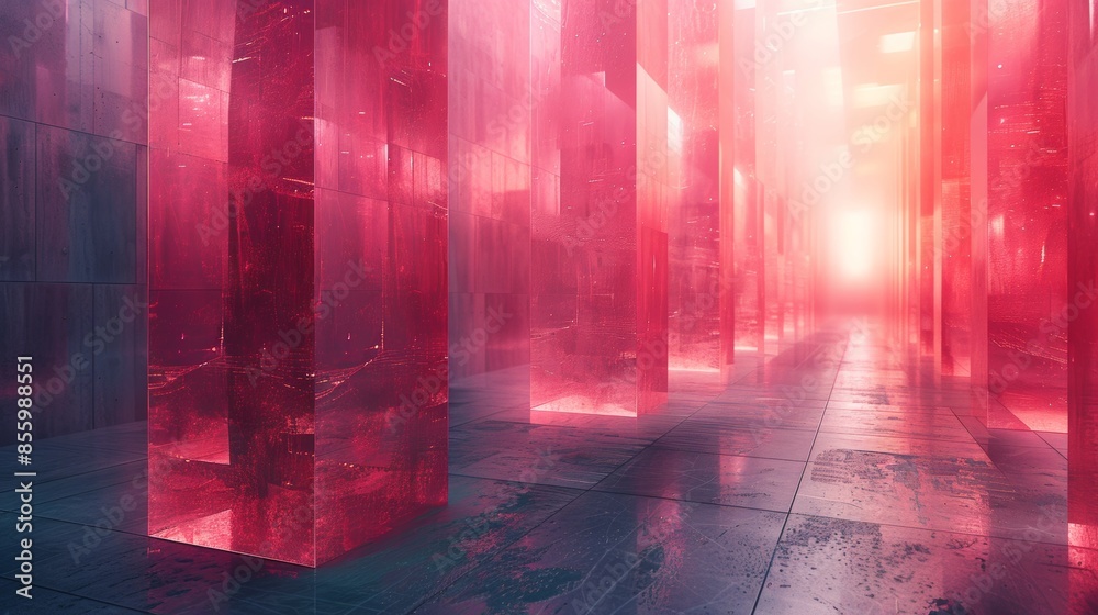 Abstract world of technology through a pink geometric lens, where lines and shapes converge to create a futuristic landscape. Abstract world of technology through a pink geometric lens, where lines and shapes converge to create a futuristic landscape.