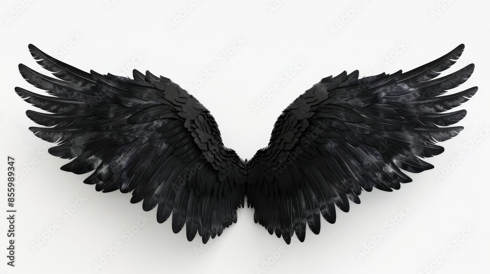 Obraz premium Isolated pair of black angle wings or parrot wings on white background with clipping path