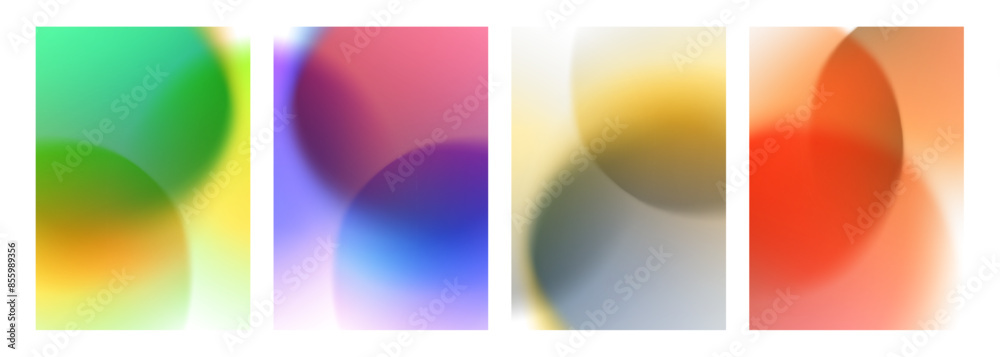 Fototapeta premium Blurred bubbles. Set of abstract backgrounds with soft color gradient round shapes. Vector illustration. 