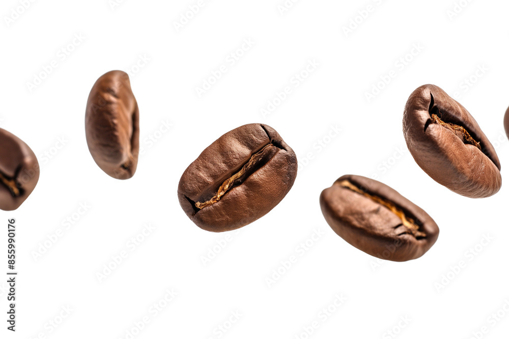 Coffee beans floating isolated on a white PNG transparent background. High-quality image of coffee beans in mid-air, perfect for design projects, advertisements, and creative uses Coffee beans floating isolated on a white PNG transparent background. High-quality image of coffee beans in mid-air, perfect for design projects, advertisements, and creative uses