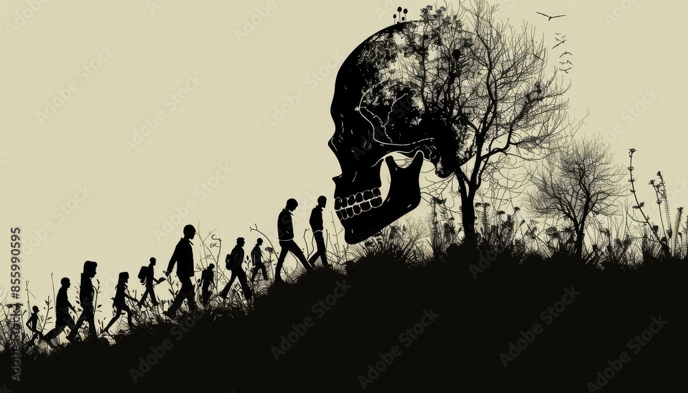 The cycle of life from birth to death of a person. People walk on the ...