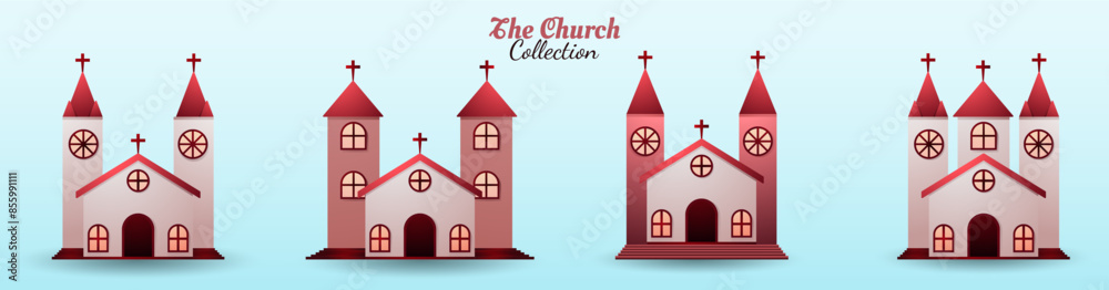 Fototapeta premium Set Church Icon Symbol Christianity Illustration Premium Vector