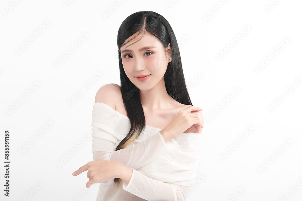 Beautiful young asian woman with clean fresh skin on white background, Face care, Facial treatment, Cosmetology, beauty and spa, Asian women portrait. Beautiful young asian woman with clean fresh skin on white background, Face care, Facial treatment, Cosmetology, beauty and spa, Asian women portrait.