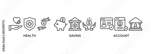 HSA banner web icon illustration concept for health saving account with icon and symbol of healthcare, growth, id card, and accounting