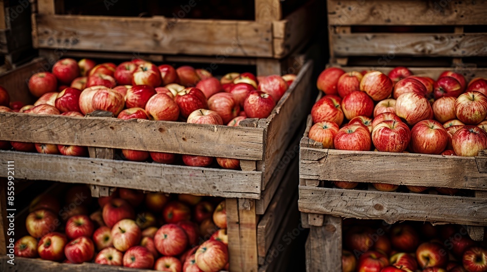 red apples in a wooden box