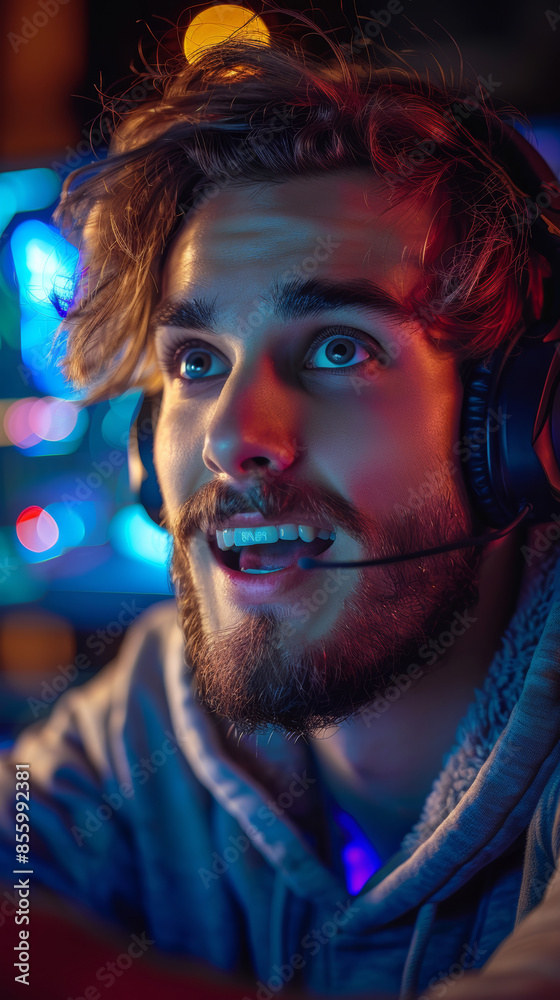Portrait of a young man playing video games on a console. Portrait of a young man playing video games on a console.