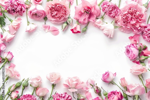 The background of this image is white and it features a beautiful pink rose bouquet isolated on it © Maxim Borbut