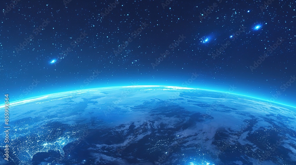 Fototapeta premium Cryptidcore Style Blue Space Background with Earth, Featuring Realistic Lighting