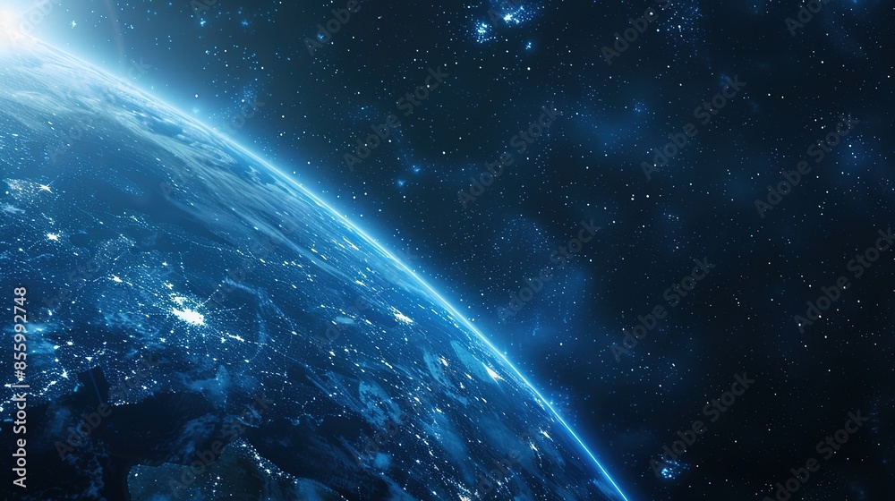 Cryptidcore Style Blue Space Background with Earth, Featuring Realistic Lighting Cryptidcore Style Blue Space Background with Earth, Featuring Realistic Lighting